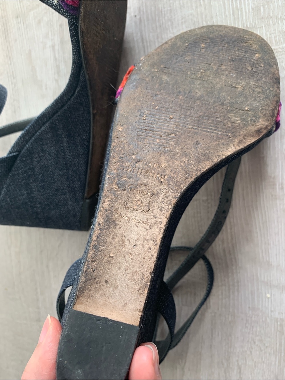 Stuart Weitzman Black Multicolor Embroidered Ankle-Tie Heels - Picture 5 of 7